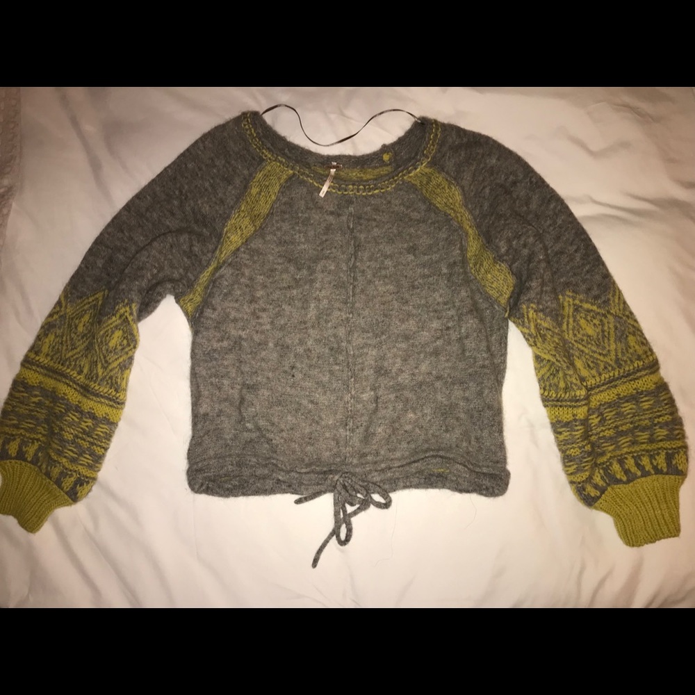 Free People Grey & Yellow Sweater